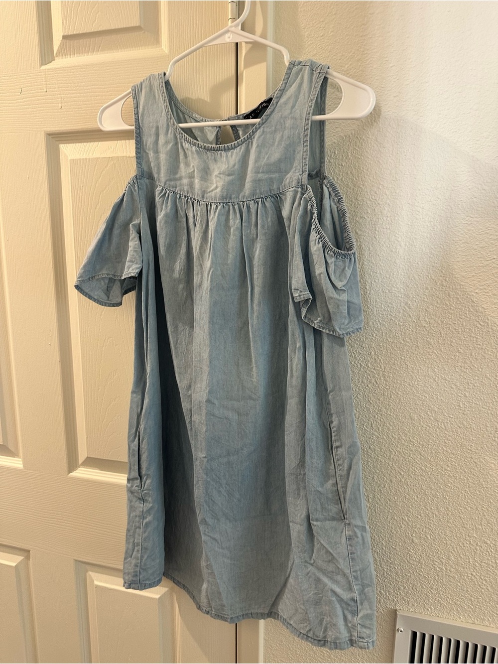 Light Blue Cold-Shoulder Chambray Dress